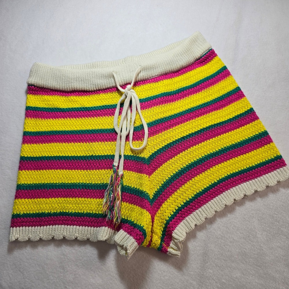 Almost Famous‎ Knit Shorts Medium Striped Drawstring Colorful Crochet